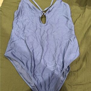 aerie Light Blue One-Piece Ribbed Swimsuit with Keyhole